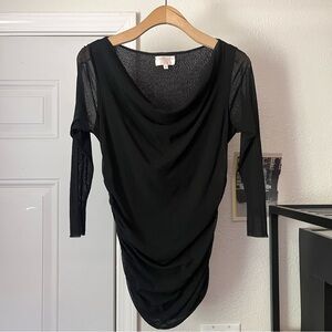 PETIT POIS BY VIVIANA G black mesh knit stretchy long sleeve top